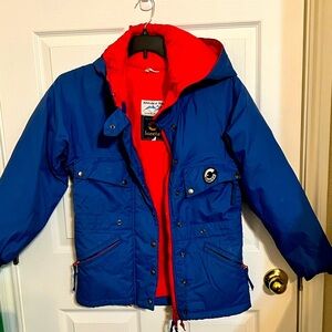 Francital Vintage Blue Ski Jacket Oversized Pockets Lined Orange